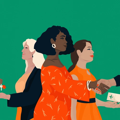 Three women holding hands