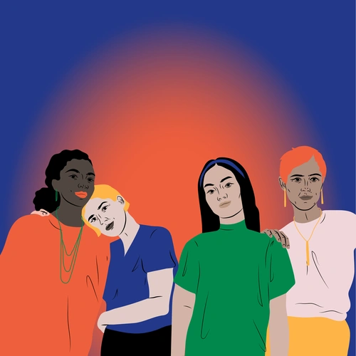 Quatre femmes qui regardent vers l'avant