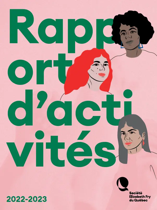 illustration on a pink background with drawings of women's faces and title of the document in green